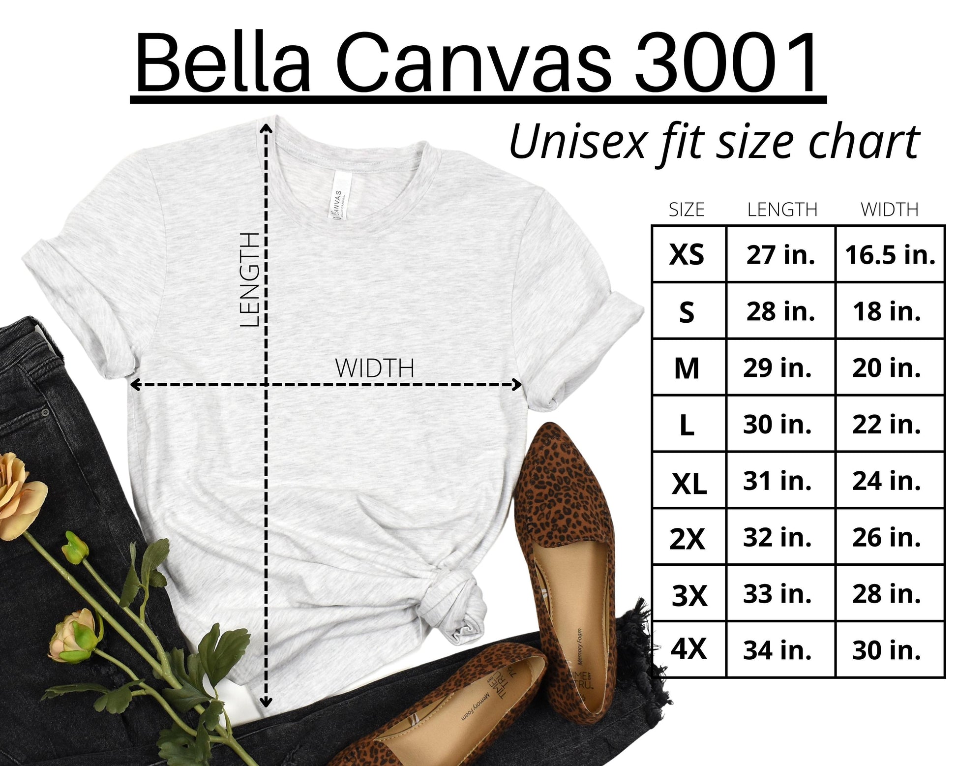 unisex-tshirt size chart