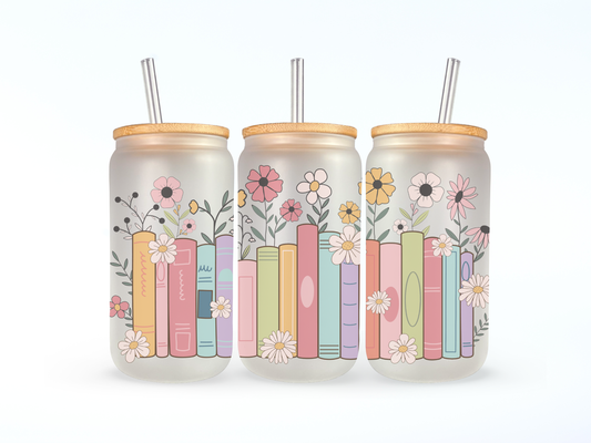 Books & Flowers Glass Cup