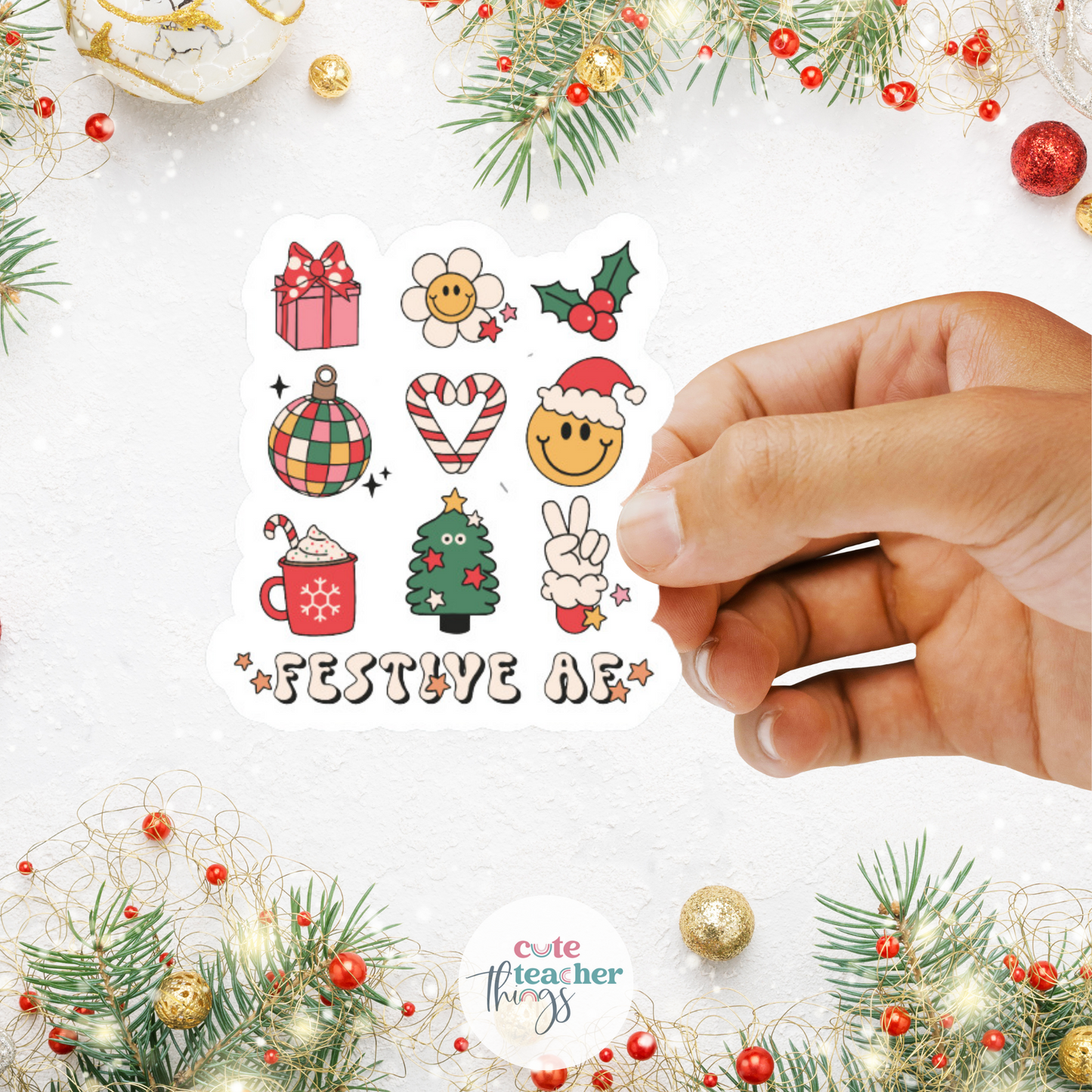 festive AF sticker, christmas vibes, cute christmas sticker