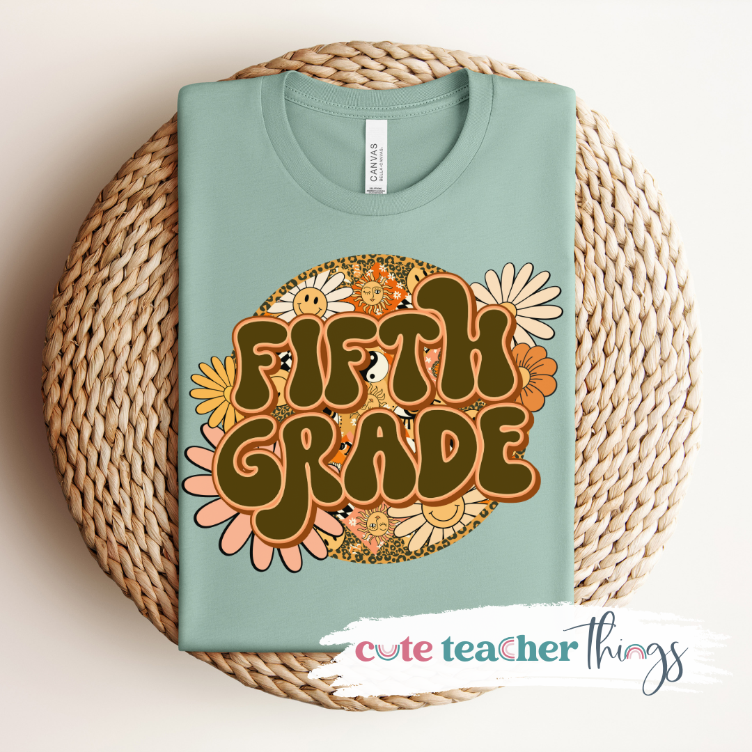 Fifth Grade Retro Flowers Tee