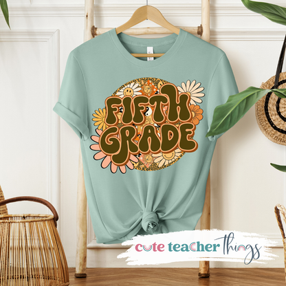 Fifth Grade Retro Flowers Tee