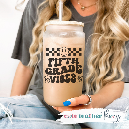 Fifth Grade Vibes Frosted Glass Cup