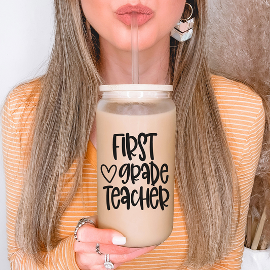 First Grade Teacher Frosted Glass Cup