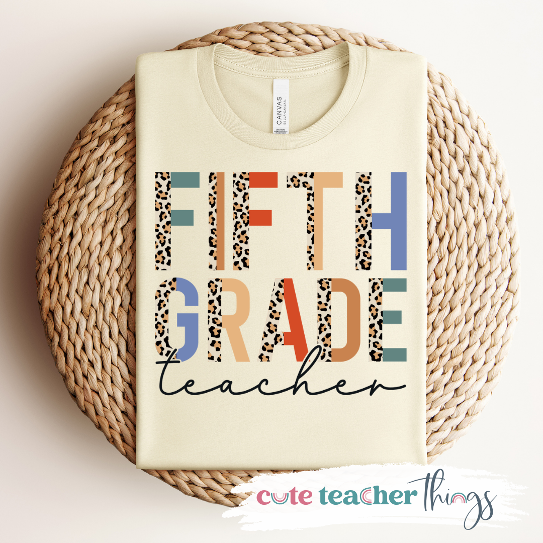 Half Leopard Fifth Grade Teacher Tee