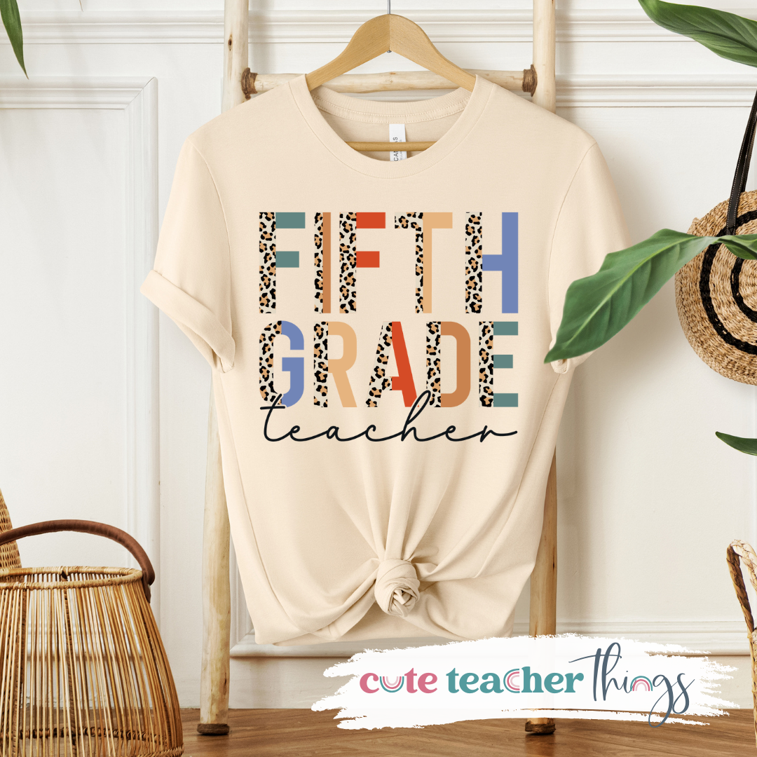 Half Leopard Fifth Grade Teacher Tee