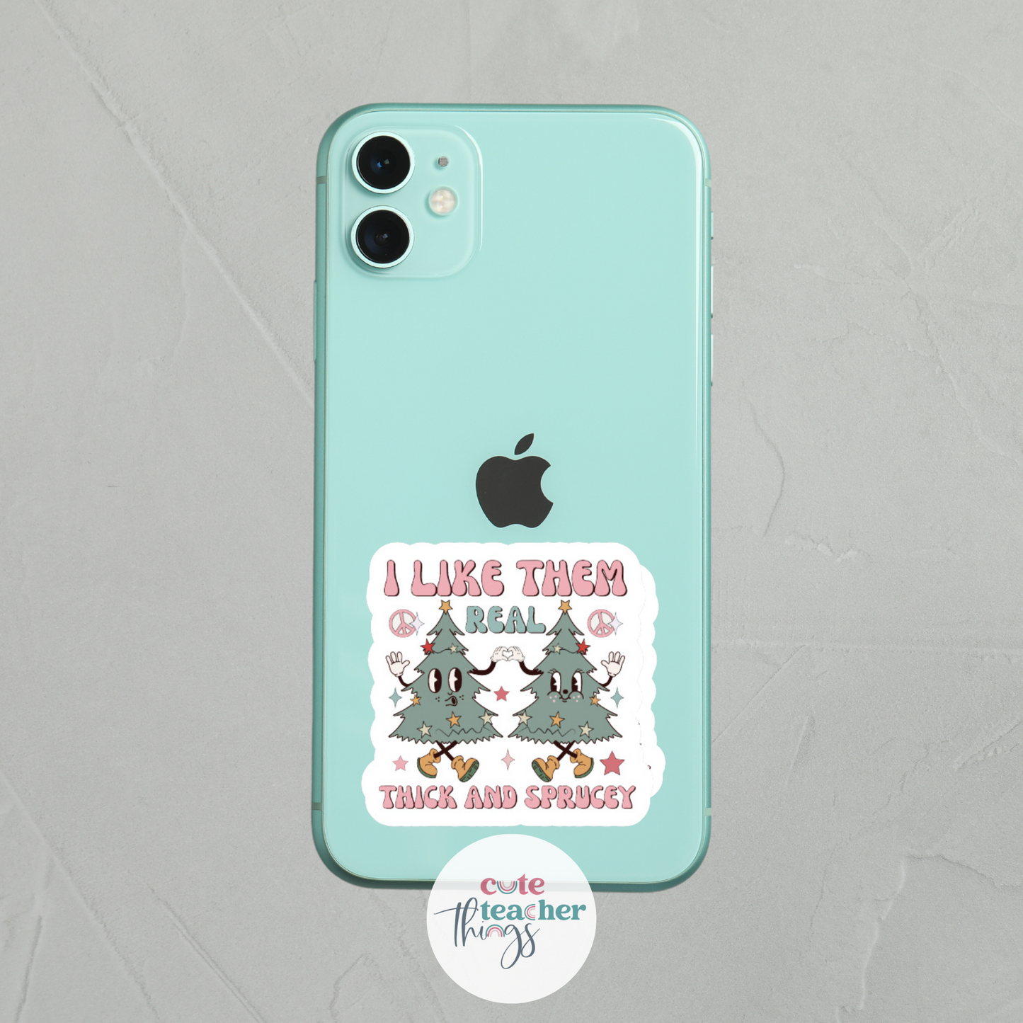 christmas themed cellphone case sticker, 2 to 3 inches in diameter, weather proof