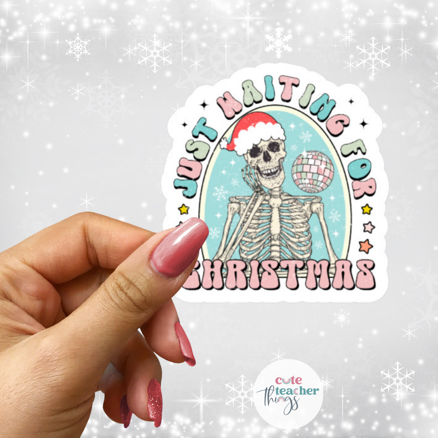 skeleton christmas sticker, christmas vibes, skeleton waiting for christmas sticker