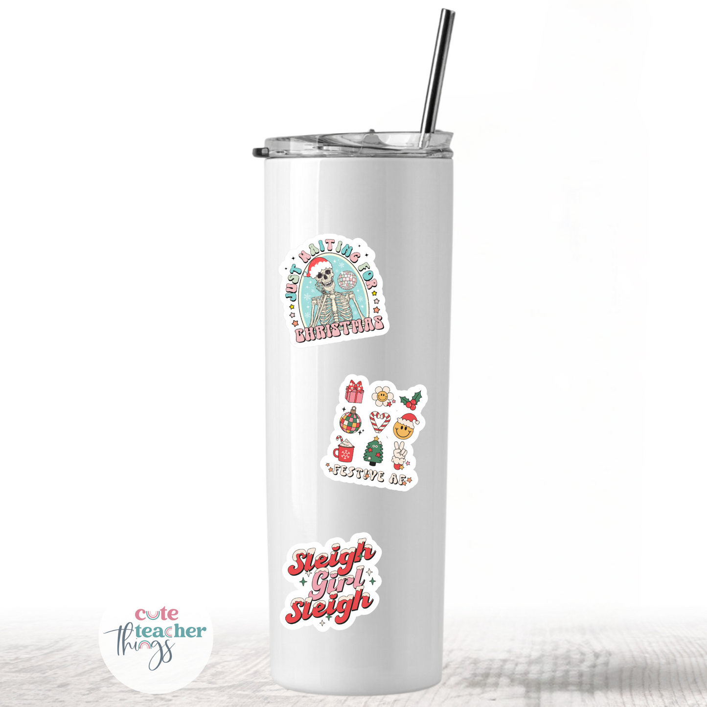 skeleton christmas tumbler sticker, for teacher's water bottles, hydroflasks