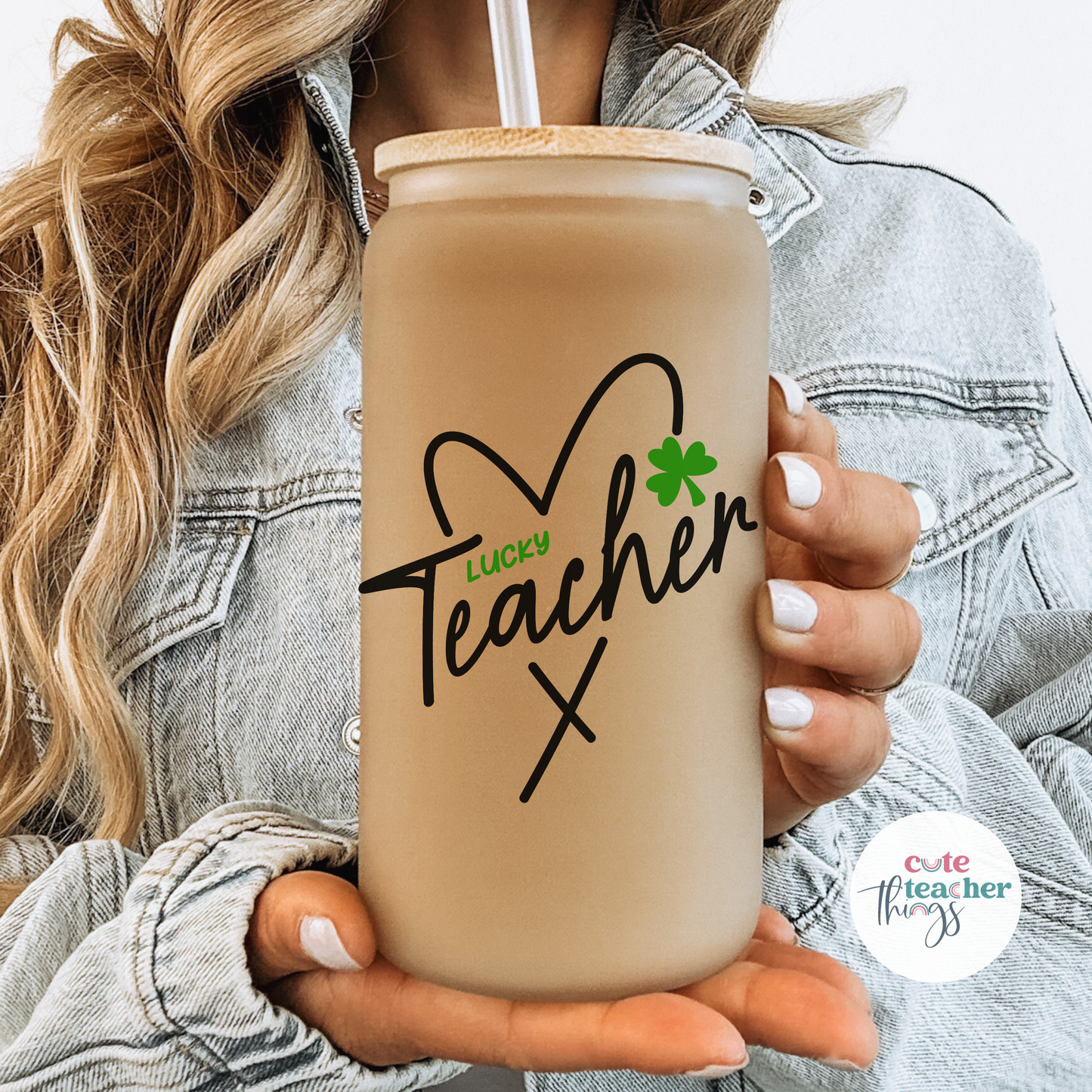 Lucky Teacher Heart Frosted Glass Cup