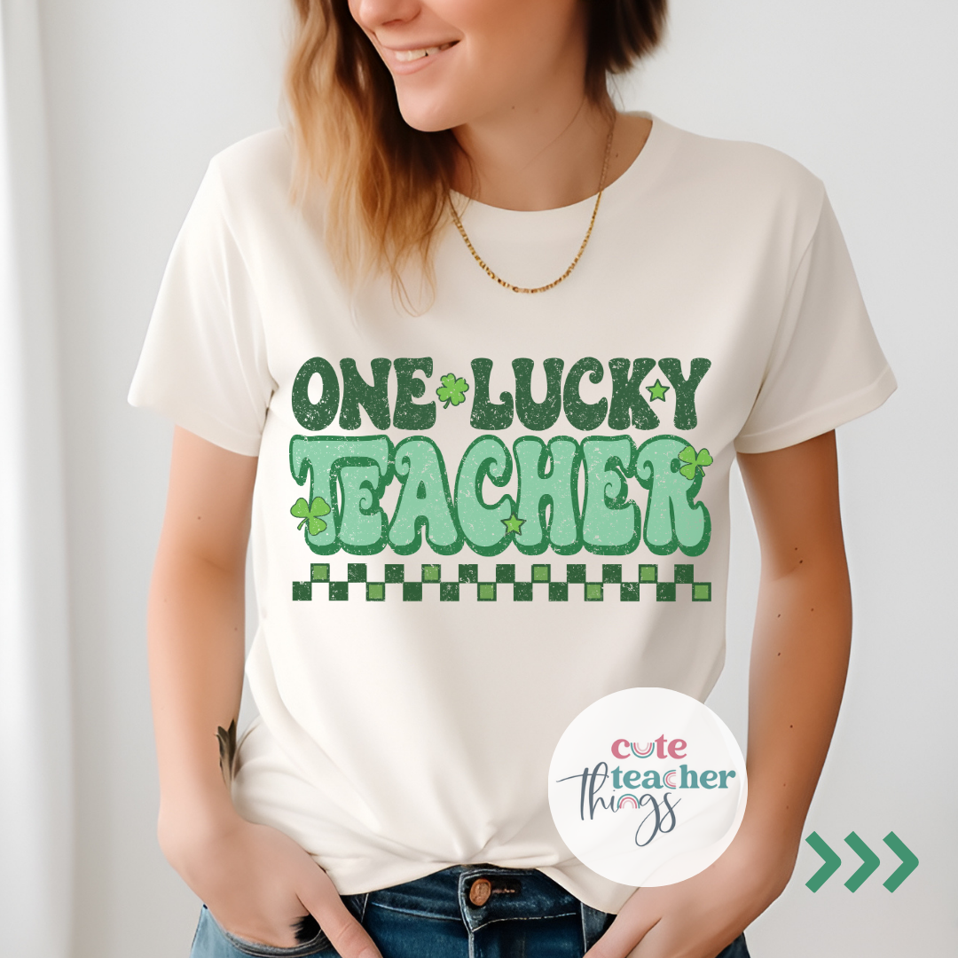 One Lucky Teacher Distressed Tee