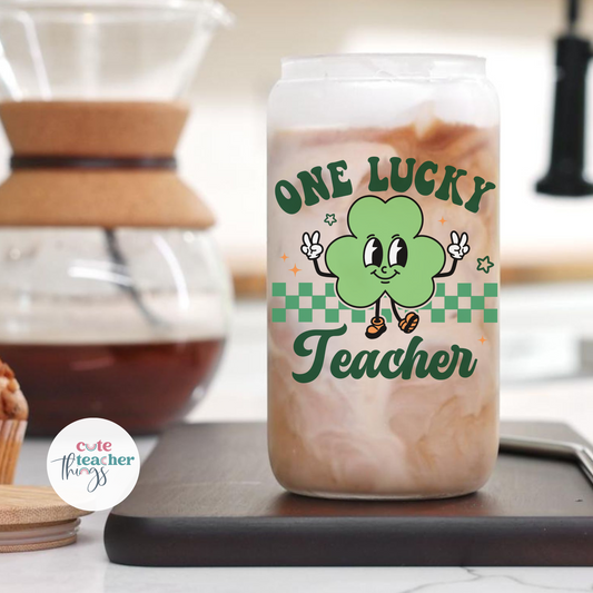 One Lucky Teacher Frosted Glass Cup