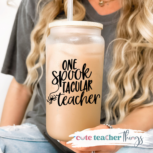 One Spooktacular Teacher Frosted Glass Cup