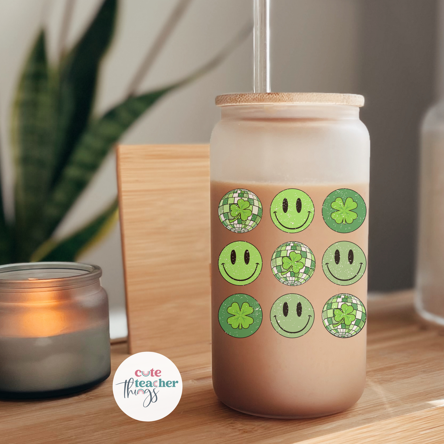 Smiley Disco Balls Frosted Glass Cup