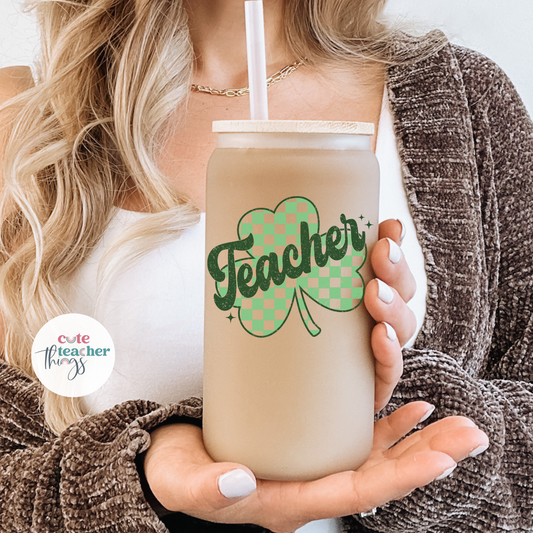 Teacher Clover Frosted Glass Cup