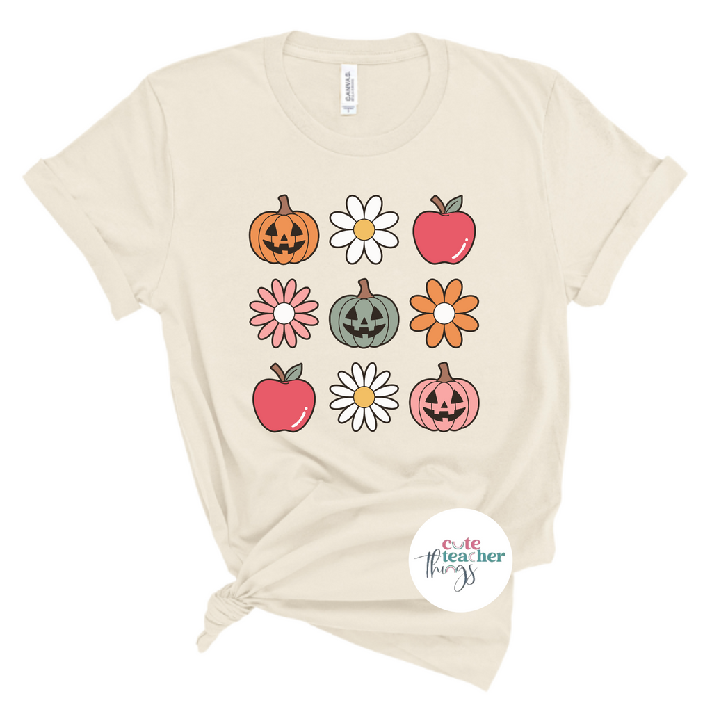 boho daisies, apples and jack-o-lanterns tee, haloween shirt, thanksgiving t-shirt