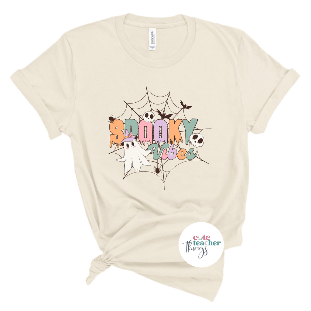 cute pastel spooky vibes tee, halloween party shirt, thanksgiving outfit