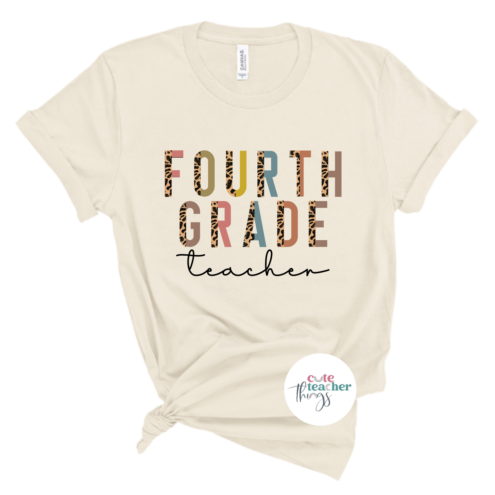 fourth grade teacher half-animal print tee, school shirt, teacher unisex t-shirt, back to school shirt