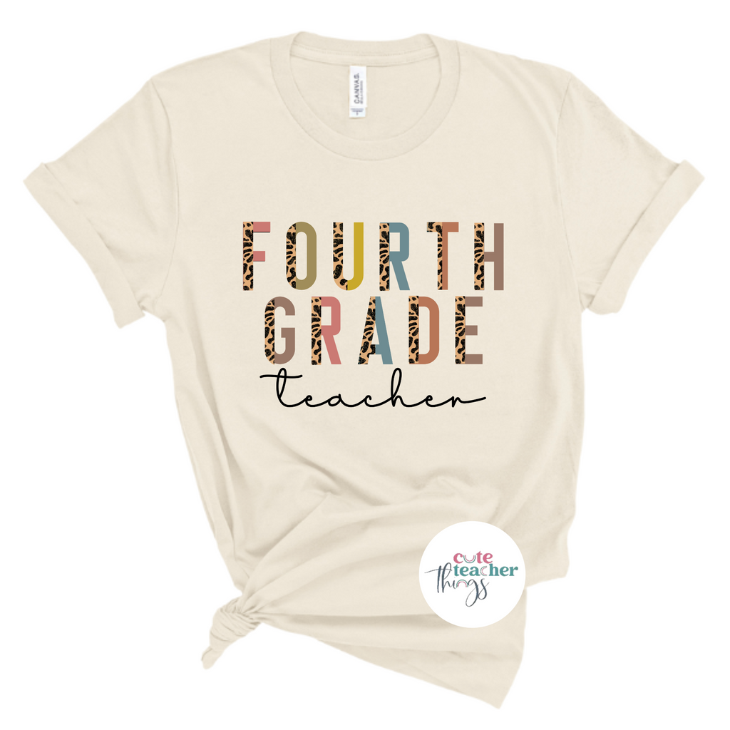 fourth grade teacher half-animal print tee, school shirt, teacher unisex t-shirt, back to school shirt
