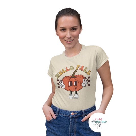 hello fall tee, autumn t-shirt, teacher fall shirt