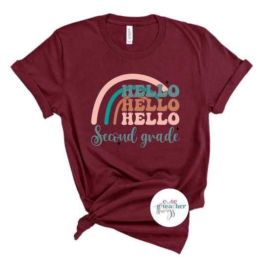 hello second grade rainbow tee, second grade teacher t-shirt, back to school shirt