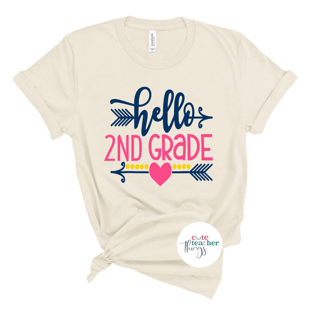 hello second grade with arrow and heart tee, second grade teacher shirt, second grade team t-shirt 