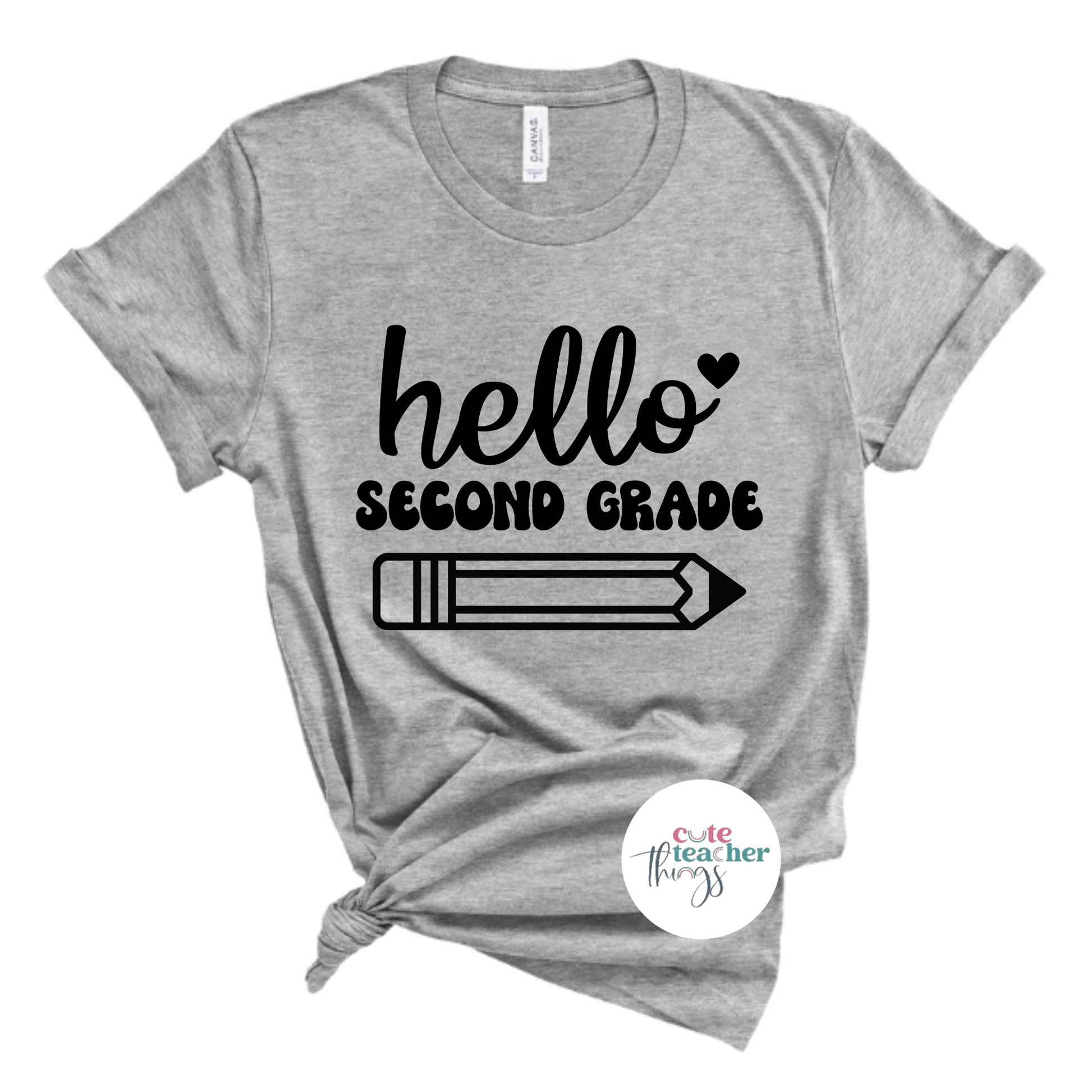 hello second grade with pencil tee, teacher shirt, first day of school t-shirt