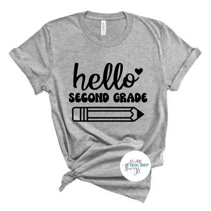 hello second grade with pencil tee, teacher shirt, first day of school t-shirt