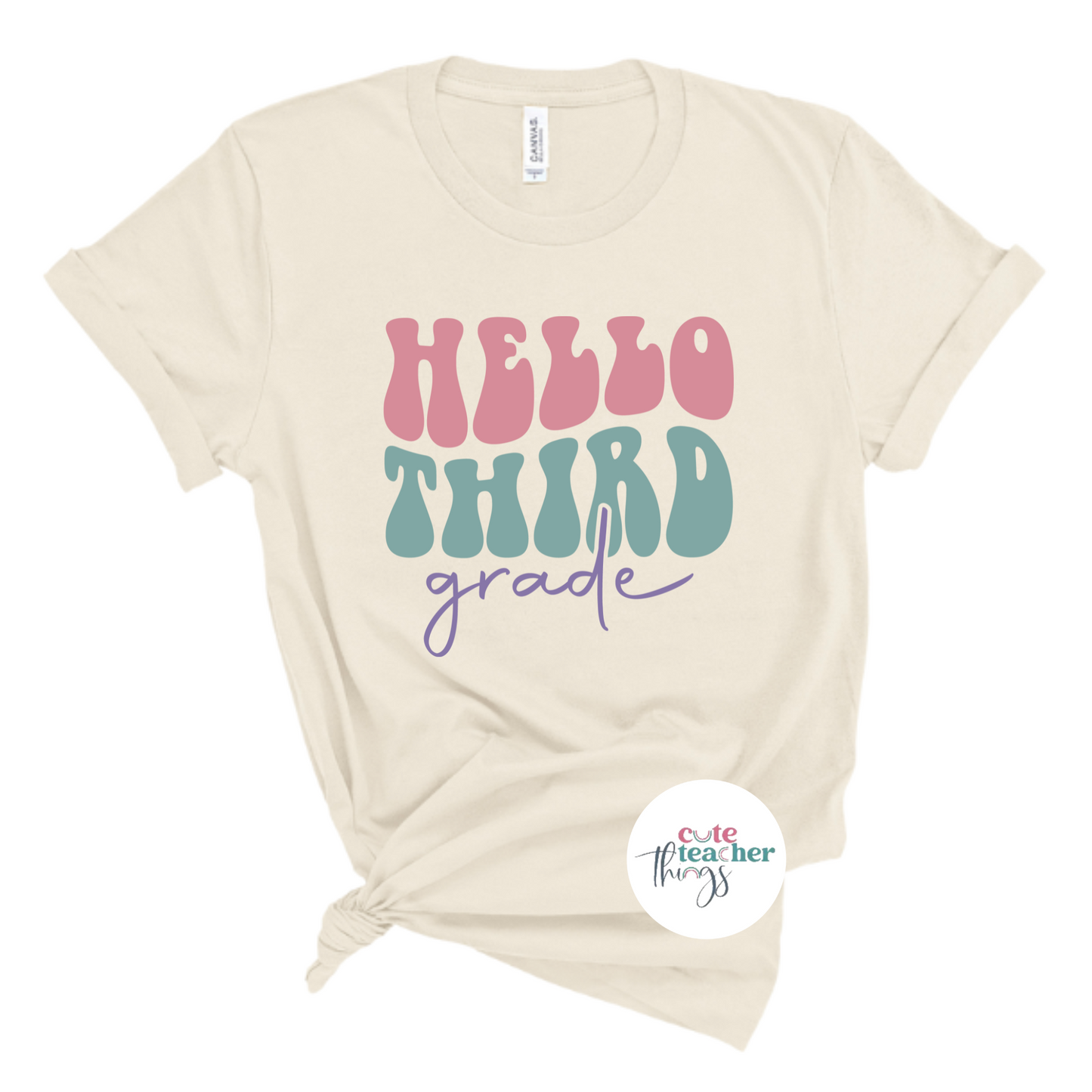 hello third grade tee, back to school t-shirt, school staff, third grade teacher clothing, good vibes shirt