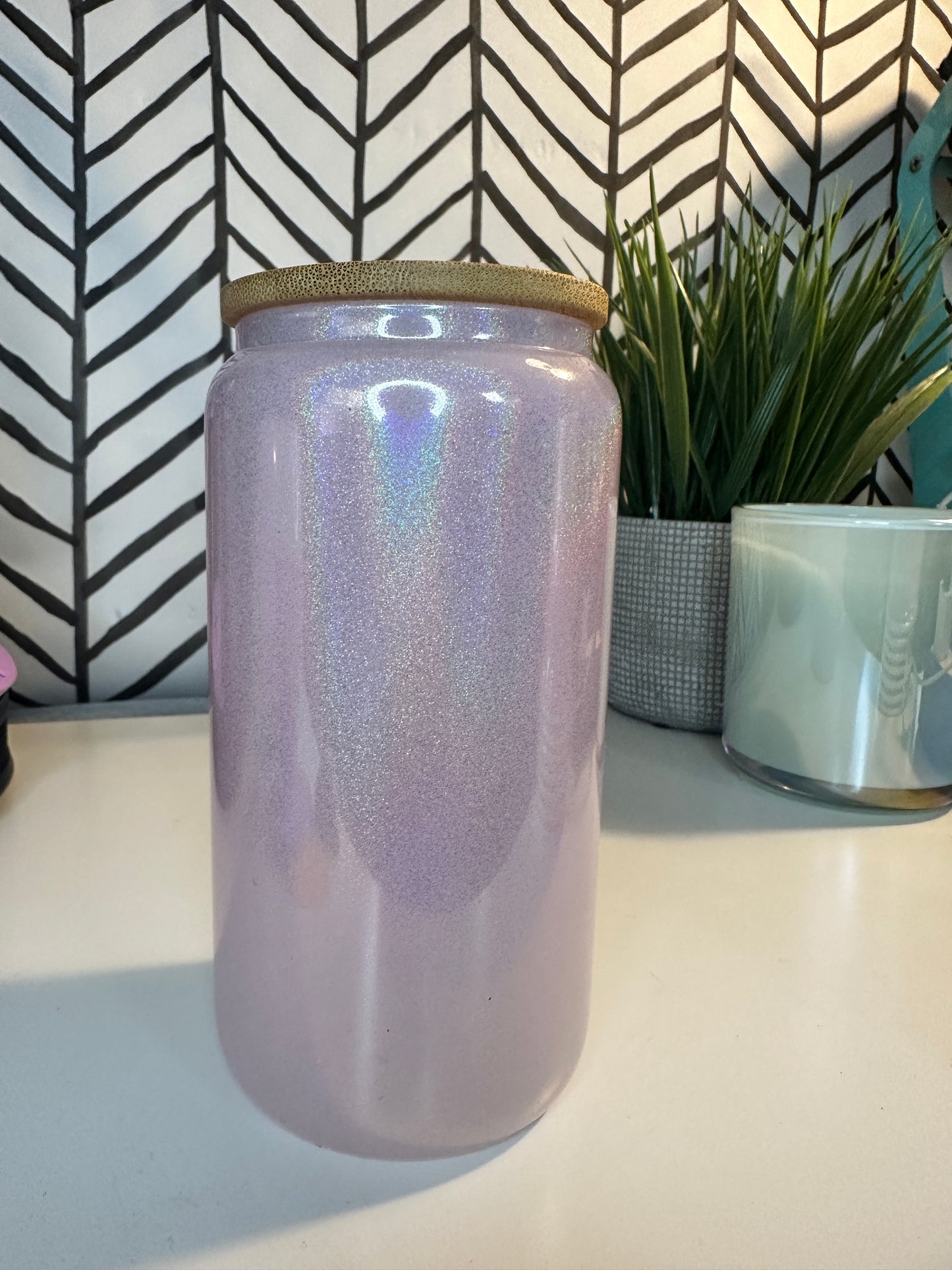 Glitter 18 oz Glass Cup