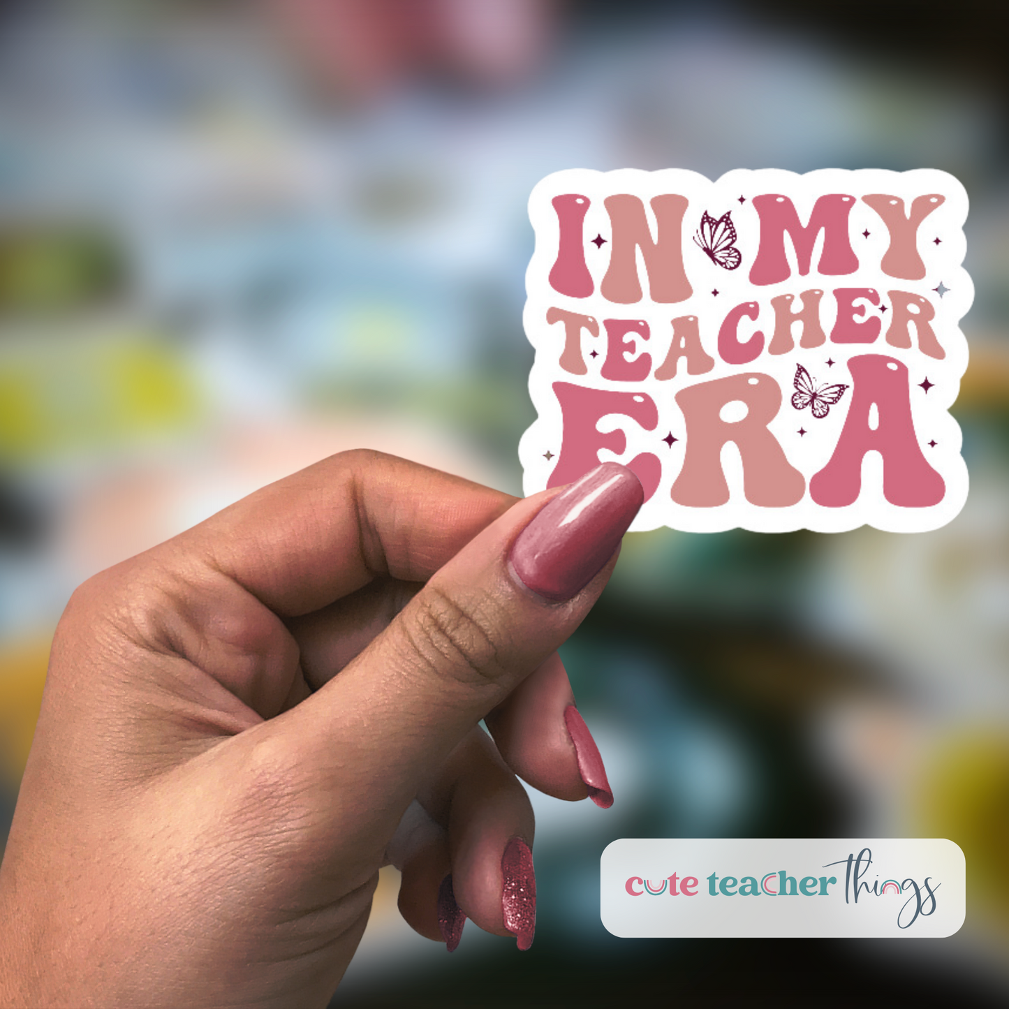 2-3 inches in diameter, weather proof, decorative teacher sticker