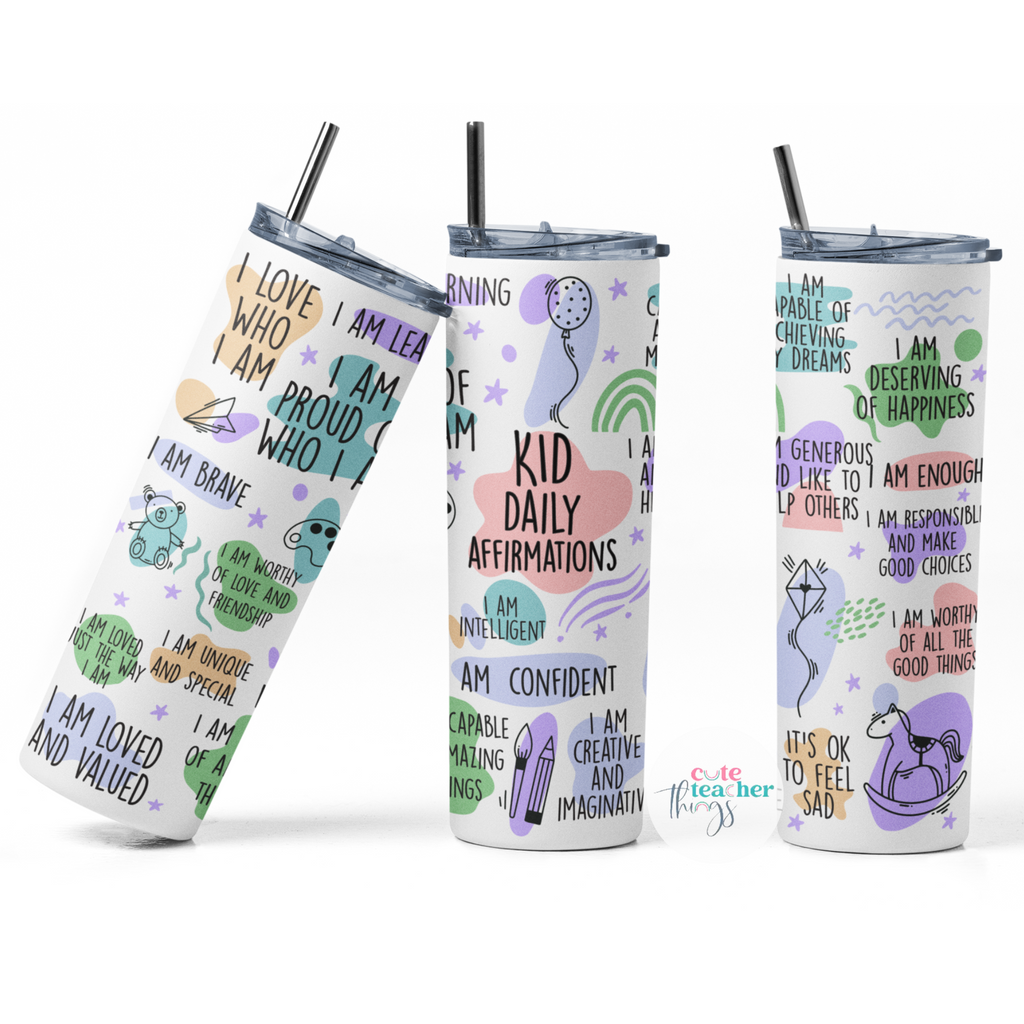 kid daily affirmations tumbler, perfect gift idea, insulated water bottle