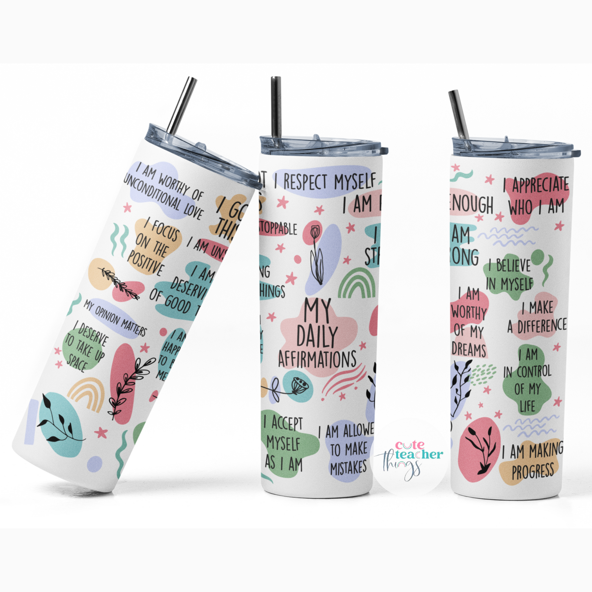 positive affirmations, 20 oz double wall insulated, with lid and straw tumbler