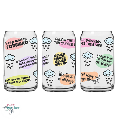 never give up frosted glass cup, motivational, teacher life drinkware