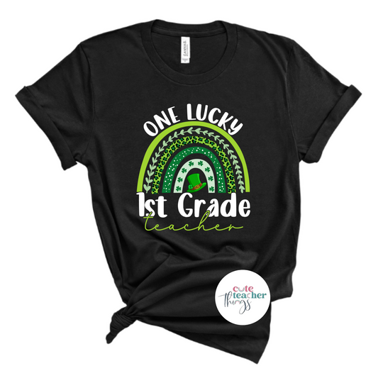 one lucky 1st grade teacher tee, st. patrick's day t-shirt, teacher clothes, gift idea, first grade t-shirt