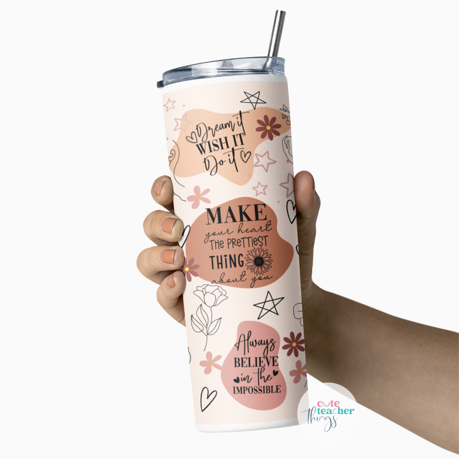 positive affirmations tumbler, teacher present, teacher appreciation tumbler