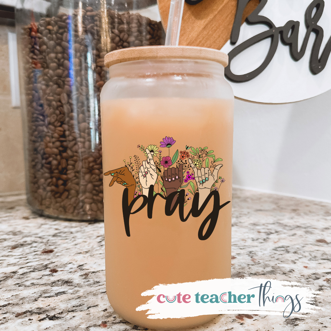 Pray In Sight Language Glass Cup