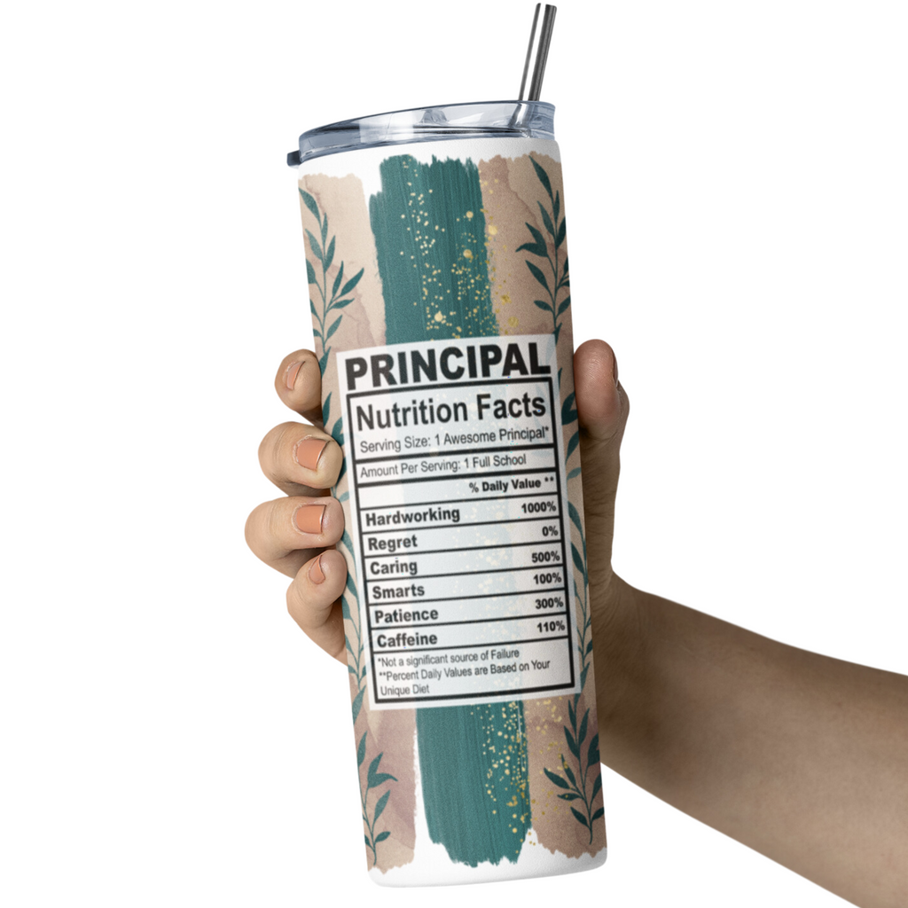 principal fall harvest nutrition tumbler, skinny, with lid and straw