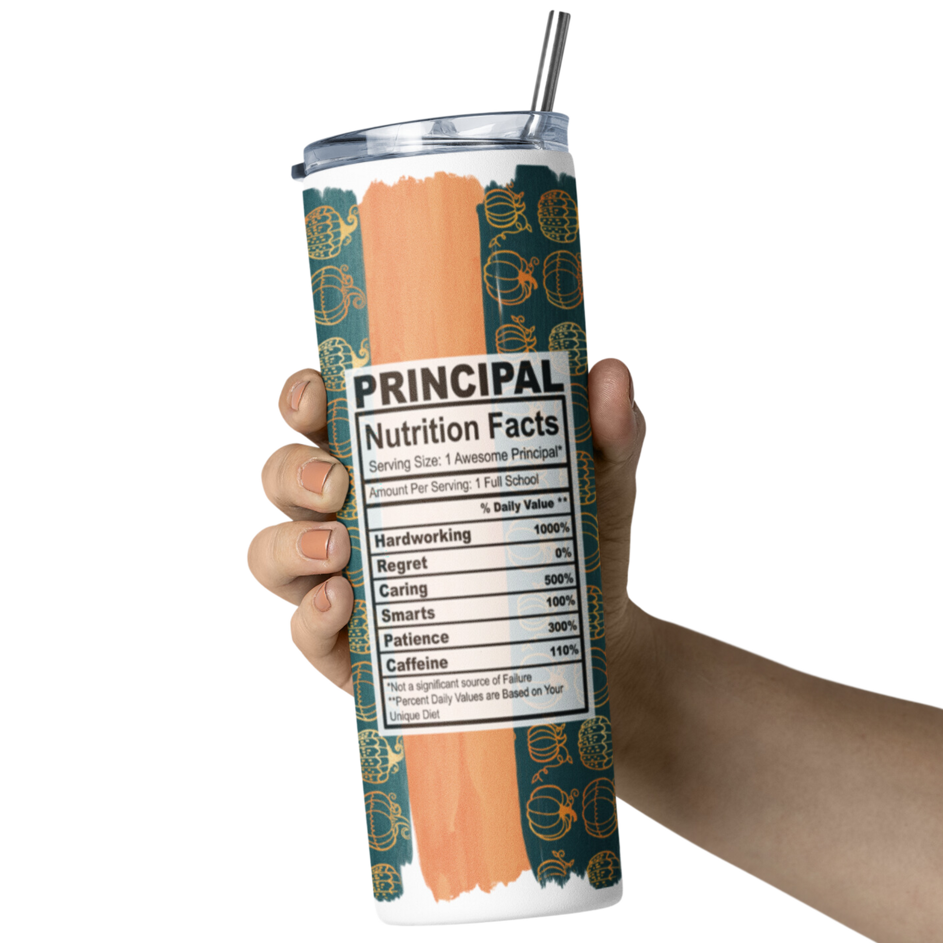 principal pumpkin patch tumbler, 20 oz capacity, easy to grip, fall design tumbler, pumpkin tumbler