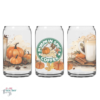 pumpkin spice coffee frosted glass cup, thanksgiving gift ideas, pumpkin glass cup