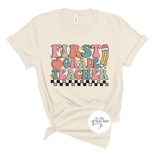 retro first grade teacher tee, first grade teacher team t-shirt, first day of school shirt, teachers day t-shirt, appreciation gift