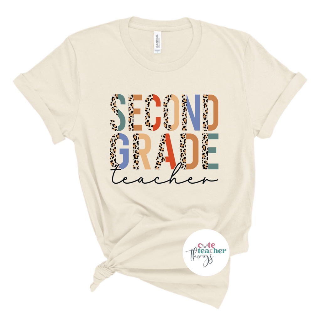 second grade half-leopard print tee, teachers day outfit, perfect gift idea, back to school, first day of school t-shirt