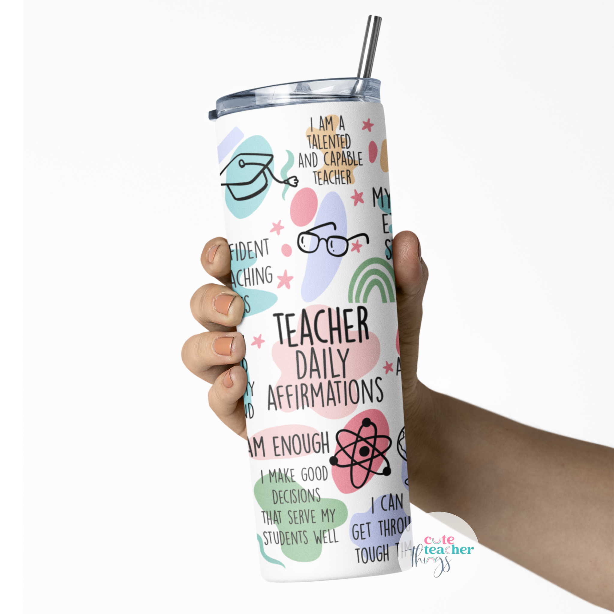 Teacher Daily Affirmations, Gift, 20oz Skinny Tumbler Custom