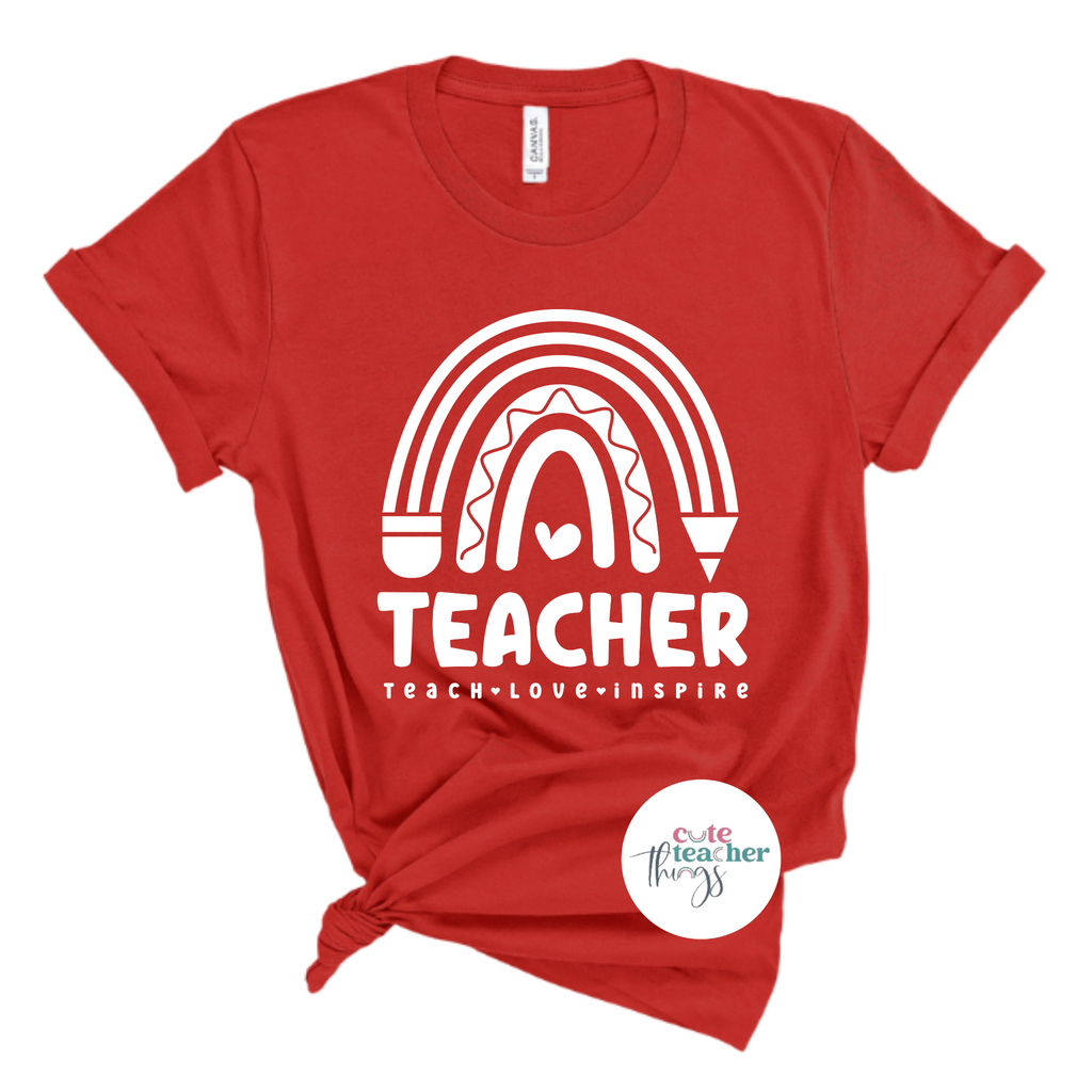 teacher raibow pencil tee, teacher life, appreciation gift