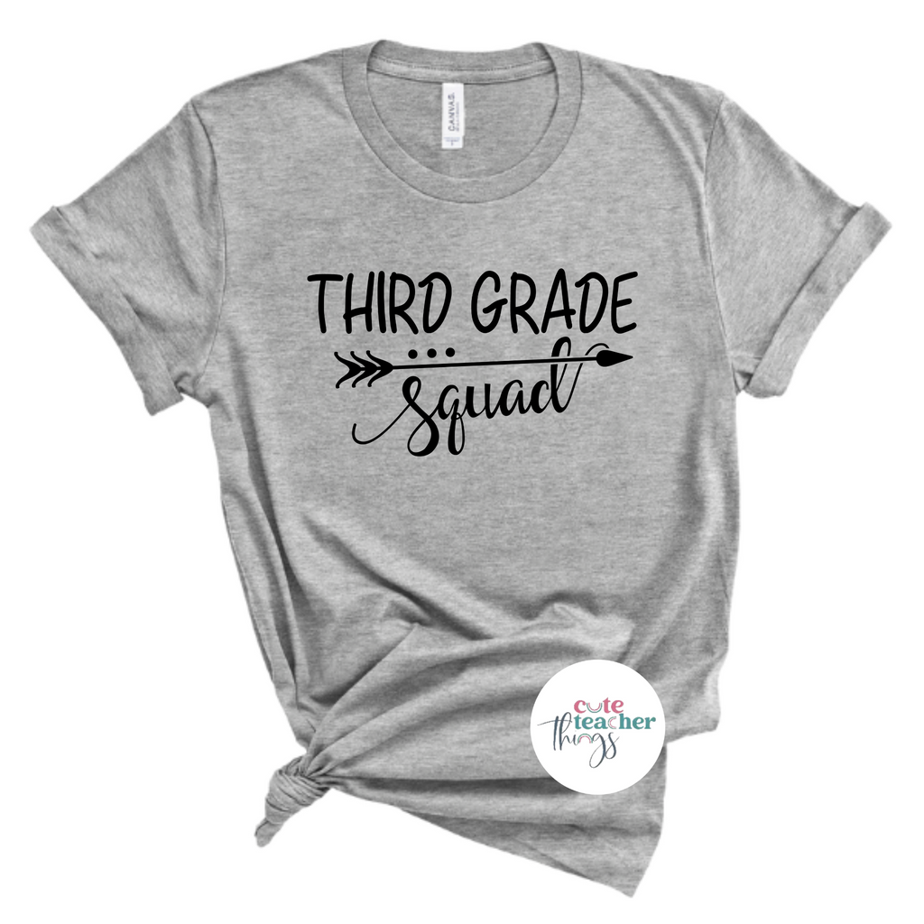 third grade squad arrow tee, back to school t-shirt, teacher appreciation gift