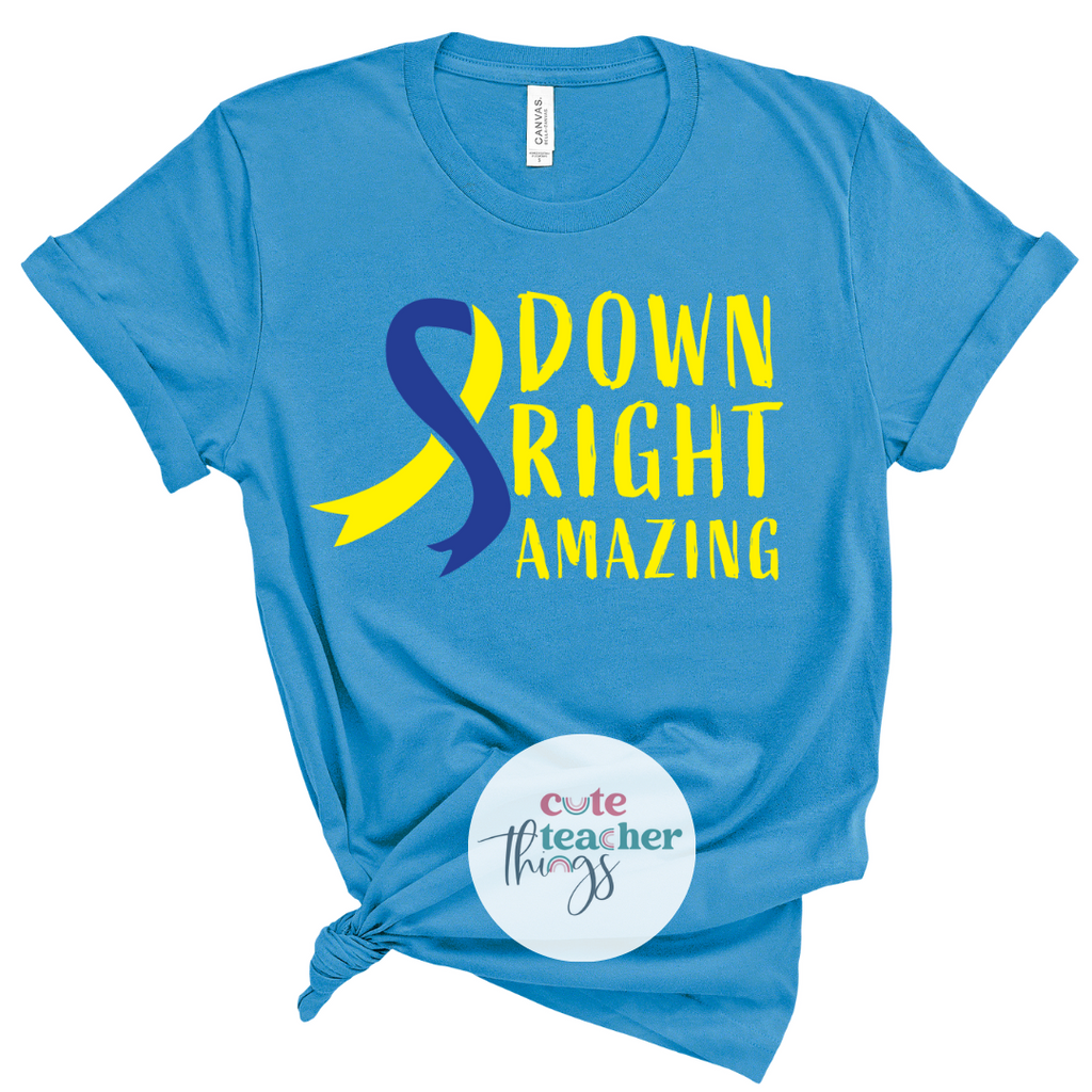 down syndrome support teacher shirt, blue and yellow ribbon awareness tee, SPED t-shirt
