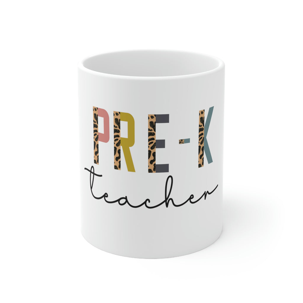 pre-k teacher 11oz ceramic mug, animal print, teacher life mug