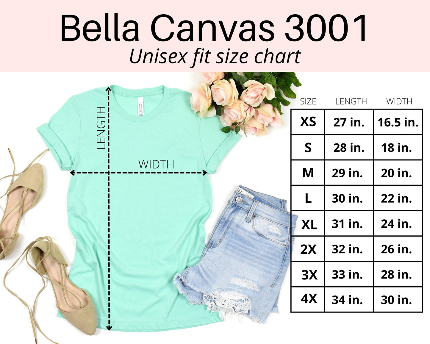 unisex t-shirt size chart