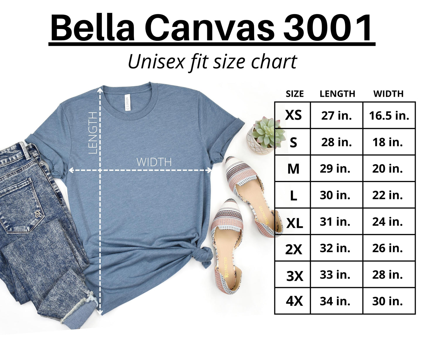 unisex t-shirt size chart