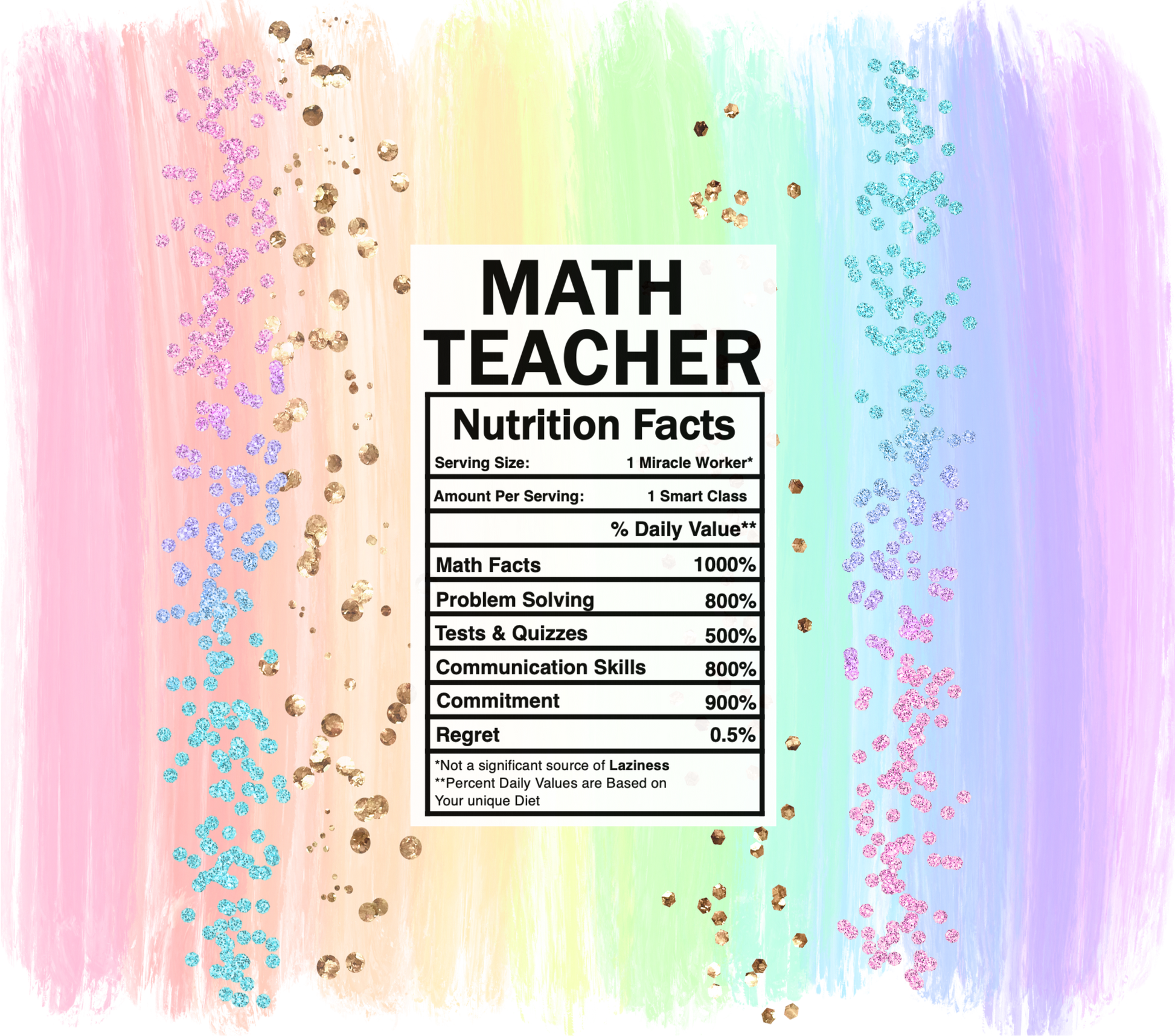 pastel rainbow math teacher nutrition facts svg