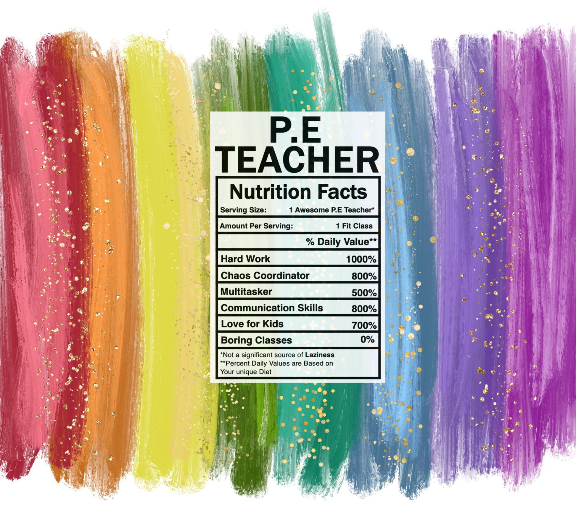 bright rainbow P.E. teacher nutrition facts svg